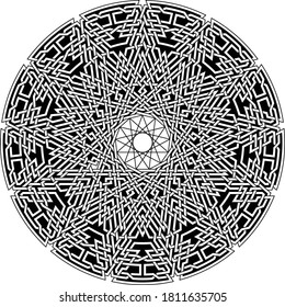 Celtic star circular pattern with tridecagram geometric shape clock pattern inside huge tridecagon with floral vortex vector pentagram background