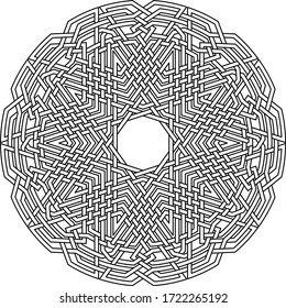 Celtic star Decagram vector pattern ornament with circular circle and floral geometric background inside single huge circular decagon lining vector background coloring book
