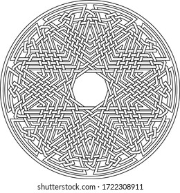 Celtic star Decagram vector pattern ornament with circular circle and floral geometric background inside single circular decagon lining vector background coloring book
