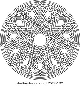 Celtic star Hendecagram vector pattern ornament with circular circle and floral geometric background inside huge circular hendecagon lining vector background coloring book
