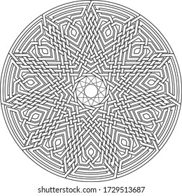 Celtic star Hendecagram vector pattern ornament with circular circle and floral geometric background inside circular hendecagon lining vector background coloring book

