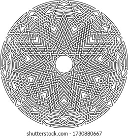 Celtic star Hendecagram vector pattern ornament with circular circle and floral geometric background inside single huge circular hendecagon lining vector background coloring book

