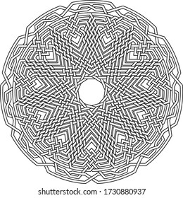 Celtic star Hendecagram vector pattern ornament with circular circle and floral geometric background inside single huge circular hendecagon lining vector background coloring book
