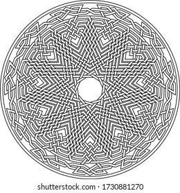 Celtic star Hendecagram vector pattern ornament with circular circle and floral geometric background inside single huge circular hendecagon lining vector background coloring book

