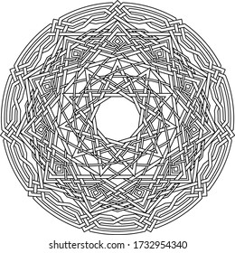 Celtic star Hendecagram vector pattern ornament with circular circle and floral geometric background inside single huge circular hendecagon lining vector background coloring book
