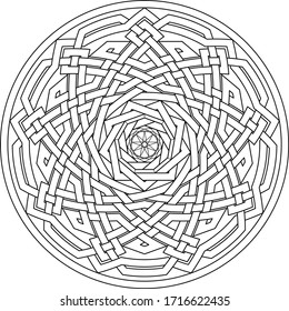 Celtic star Nonagram - Enneagram -  vector pattern ornament with circular circle and floral geometric background inside single huge circular nonagon lining vector background
