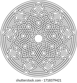 Celtic star Nonagram - Enneagram -  vector pattern ornament with circular circle and floral geometric background inside huge circular nonagon lining vector background coloring book
