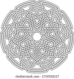 Celtic star Nonagram - Enneagram -  vector pattern ornament with circular circle and floral geometric background inside single huge circular nonagon lining vector background coloring book

