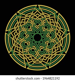 Celtic star Nonagram - Enneagram -  vector pattern ornament with circular circle and floral geometric background inside single huge circular nonagon lining vector background coloring book
