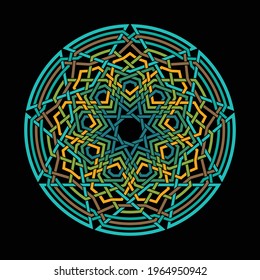 Celtic star Nonagram - Enneagram -  vector pattern ornament with circular circle and floral geometric background inside single huge circular nonagon lining vector background coloring book
