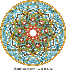 Celtic star Nonagram - Enneagram -  vector pattern ornament with circular circle and floral geometric background inside single huge circular nonagon lining vector background coloring book
