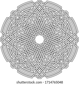 Celtic star Octagram vector pattern ornament with circular circle and floral geometric background inside single circular huge octagon lining vector
