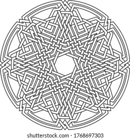 Celtic star Octagram vector pattern ornament with circular circle and floral geometric background inside double huge circular octagon
