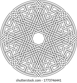 Celtic star Octagram vector pattern ornament with circular circle and floral geometric background inside double huge circular octagon
