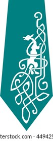 Celtic style corner ornament. Hand drawn design. Tie decoration. White pattern on the fog blue background-