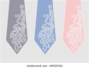 Celtic style corner ornament. Hand drawn design. Tie decoration. Lilac gray, serenity blue and pink quarz.