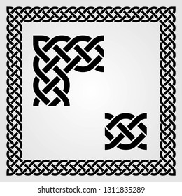 Celtic Style frame, pattern and corner isolated on white background. Vector illustration