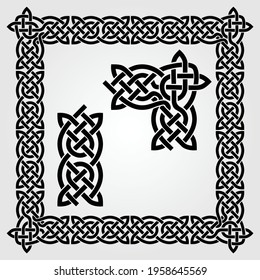 Celtic Style frame, pattern and corner isolated on white background. Vector illustration