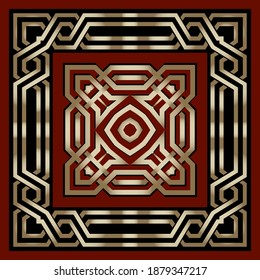 Celtic style gold frames pattern. Vector ornamental abstract background. Geometric repeat backdrop. Square frames, lines, shapes, borders. Elegant ornaments. Decorative ornate tribal ethnic design.