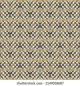 Celtic style intricate seamless pattern. Braided ornamental grid background. Vector repeat colorful backdrop. Ethnic tribal ornaments. Decorative ornate modern golden design on white background.