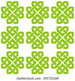 Celtic style knot seamless pattern. Green knots on white background. Vector illustration.
