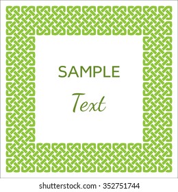 Celtic style knotted frame with room for your text, green on white background, vector illustration
