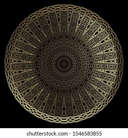 Celtic style ornamental gold 3d vector mandala pattern. Shiny geometric golden grid background. Ornate vintage radial round ornament. Luxury decorative design.  Modern abstract tribal texture.