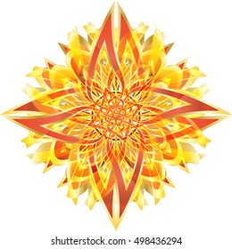 Celtic style round decorative cross or mandala on fire, in flame colors. Abstract modern ornament or graphic element vector.