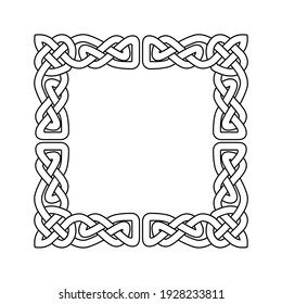 Celtic style square frame, border with scandinavian ornament, celtic corner interlaced tape, vector