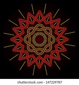 Celtic style sun rendered in neon light style