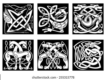 Mythical Celtic Animals Heron Dragon Wolves Stock Vector (Royalty Free ...