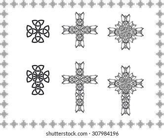 Celtic stylization cross abstract frame elements icon object patterns black white