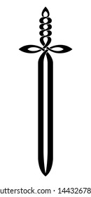 Celtic sword with national ornament. Vector image for design and tattoo isolated on white background.