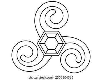 Símbolo celta con cristal en el centro - elemento decorativo lineal de Vector. Esquema. Signo celta con una piedra preciosa para colorear.