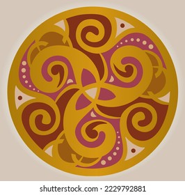 Celtic Symbol - Celtic Knot and Triskelion Circle - Trinity - Sacred Geometry - Energy Gold and Orange