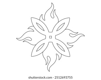 Celtic symbol with a star in the center and tongues of flame - vector linear decorative element. Outline. Celtic sign with a symbol of fire