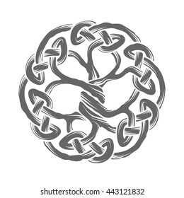 Celtic Tree of Life emblem isolated on white, Yggdrasil tree