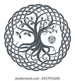 Celtic tree of life, tribal print, braided knots. Vector illustration