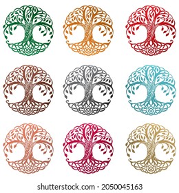 Celtic Tree Of Life Vector Illustration. Yggdrasil, The Tree Of Life Vikings Symbol Isolated On White Background
