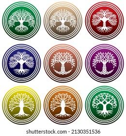 Celtic Tree Of Life Vector Illustration. Yggdrasil, The Tree Of Life Vikings Symbol Isolated On White Background. Celtic Tree Logo Template
