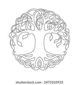 The Celtic Tree of Life Vector Illustration. Celtic Style Symbol Line Art. Tree contour drawing.