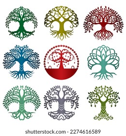 Celtic Trees Collection Vector Illustration. Yggdrasil, The Tree Of Life. Vikings Symbol Odin
