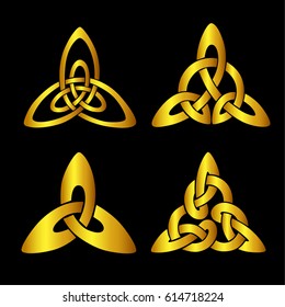 Celtic triangle knots gold shape ornate vector isolated set.