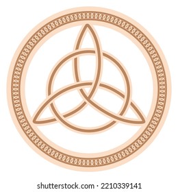 Celtic Trinity Knot. Pendant. Beige trendy, design with runes and sun