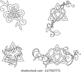 Celtic trinity knot, set of ancient symbols,symmetric isolated vector tattoo designs, t-shirt designs, line art illustration