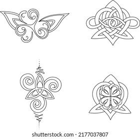Celtic trinity knot, set of ancient symbols,symmetric isolated vector tattoo designs, t-shirt designs, lineart illustration