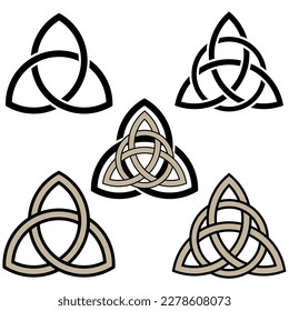 Celtic trinity knot. Set of celtic braids isolated on white background. Viking, medieval style vector illustration. Element for graphic design