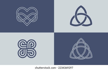 Celtic trinity knot set. Triquetra symbol. Celtic knot sign design template. Vector illustration