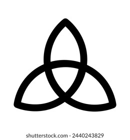 Celtic trinity mystical religious symbol. Spiritual triangle infinite sign of traditional culture of worship and veneration. Simple black and white vector isolated on white background