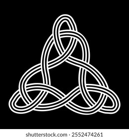 Nudo celta de la trinidad triquetra sin fin para el logotipo del icono del tatuaje en el fondo negro. Ilustración vectorial.   